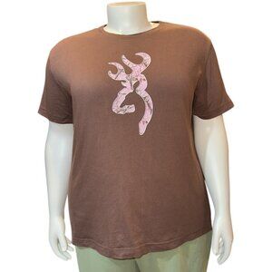 Browning Brown w/ Pink Camo Logo Short Sleeve Graphic T-Shirt Women's Size 2XL